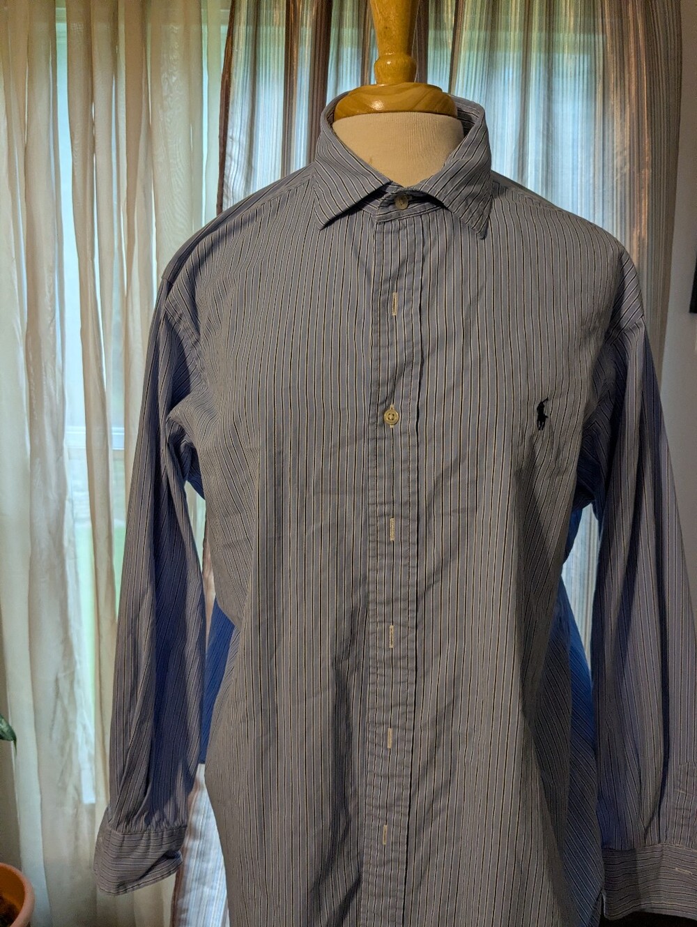 Ralph Lauren Men’s Light Blue and White Pinstripe Dress Shirt